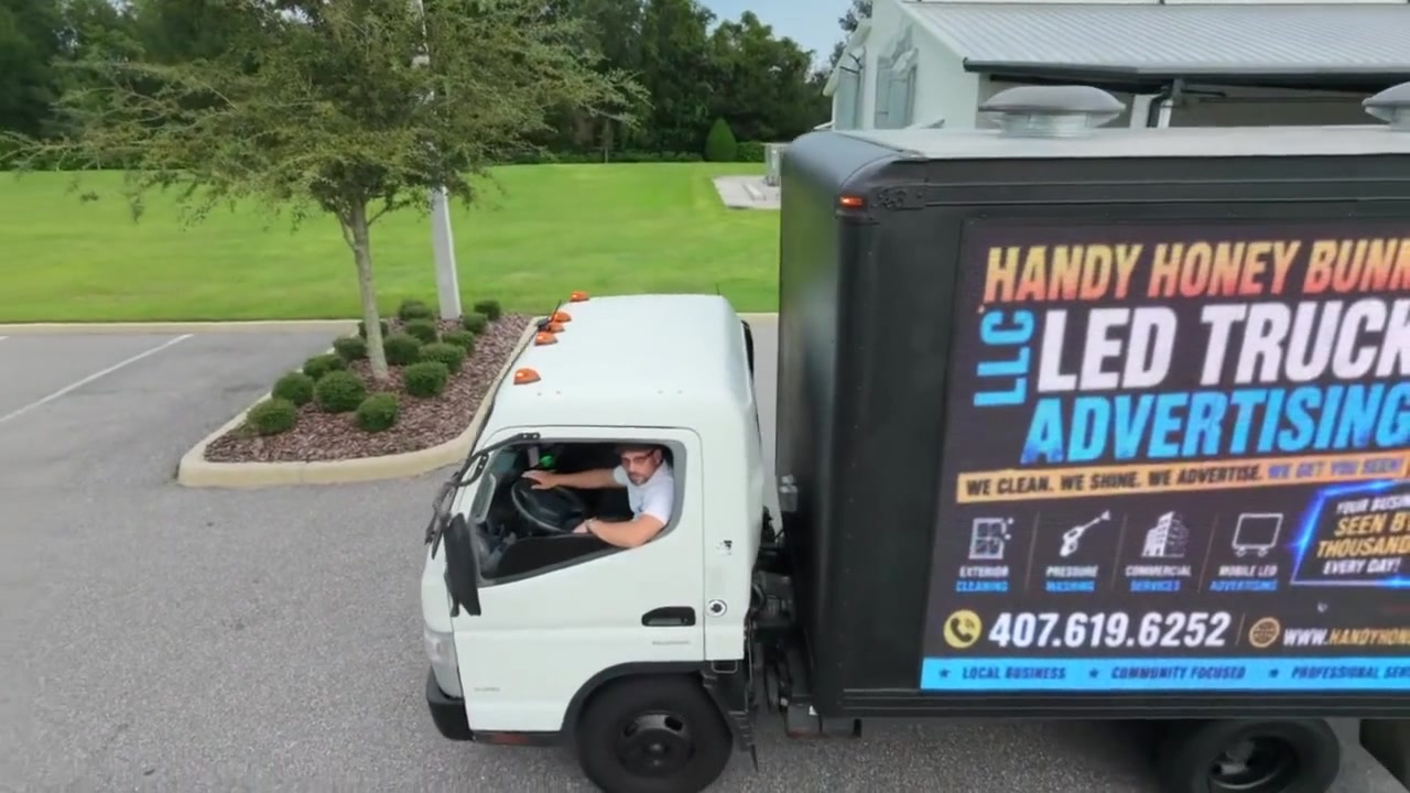 An aerial view of the Handy Honey Bunny LED truck