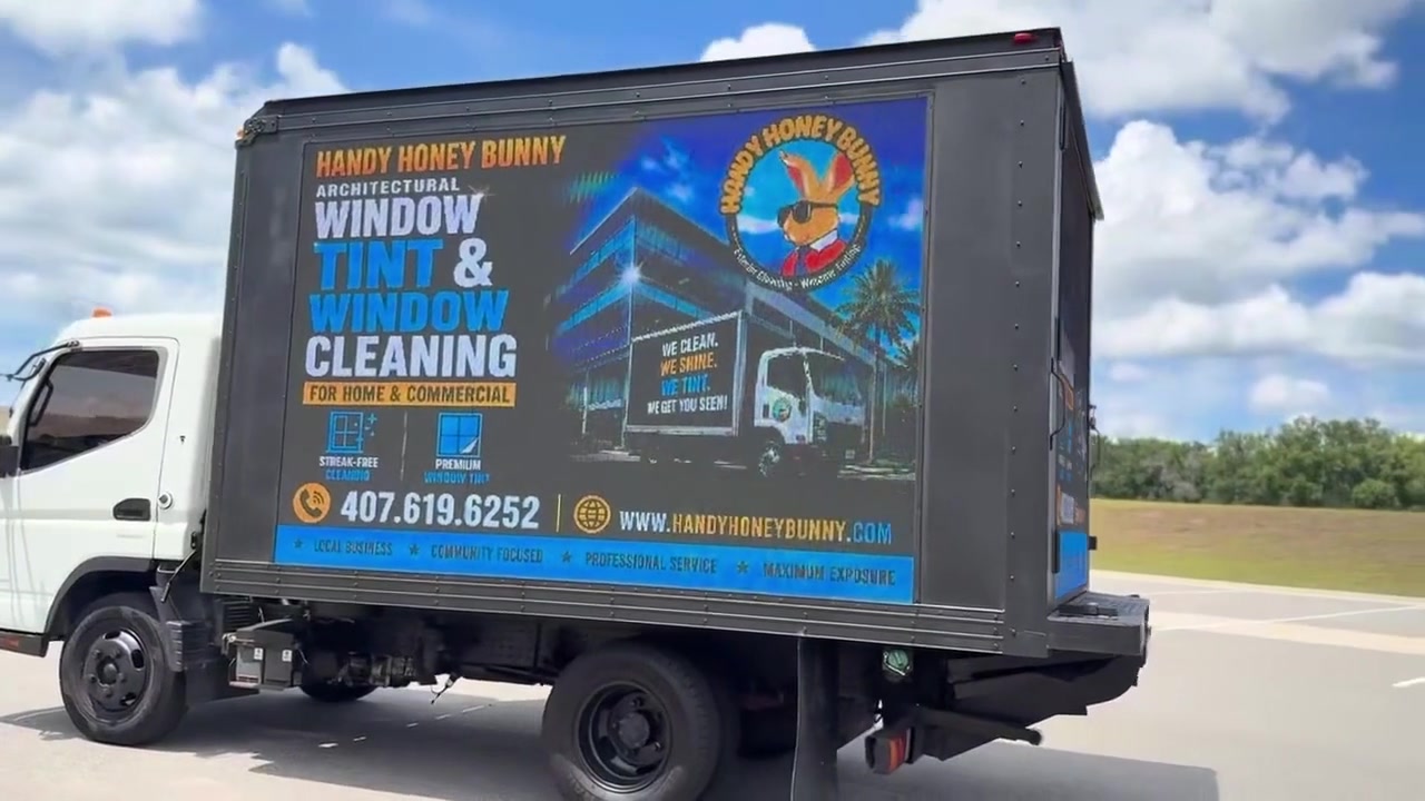 The Handy Honey Bunny LED truck seen from street level
